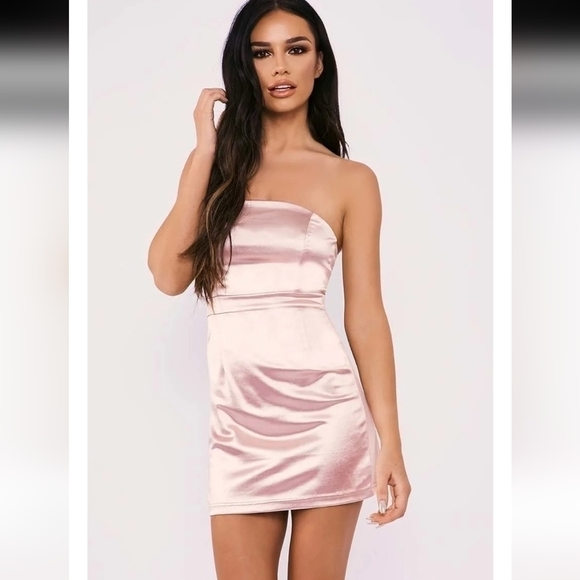 Nwt ROSEDRESS MAUVE STRAPLESS MINI DRESS SATIN EFFECT SIZE MEDIUM - Picture 1 of 16